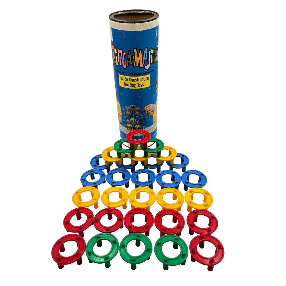 Vintage Ringa Majigs Stacking Building Toy Original Container 30 Pieces 1973